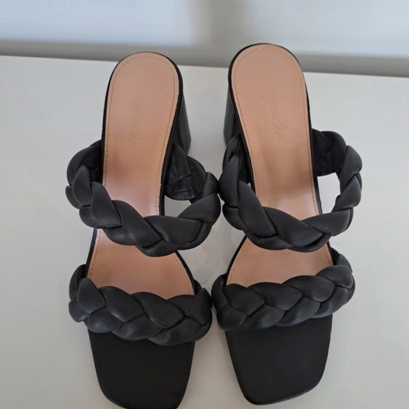 Envy Size 39 Uk 6 Black 'Knot To Miss' Braided Faux Leather Heel Sandals, Mules. - Picture 6 of 14